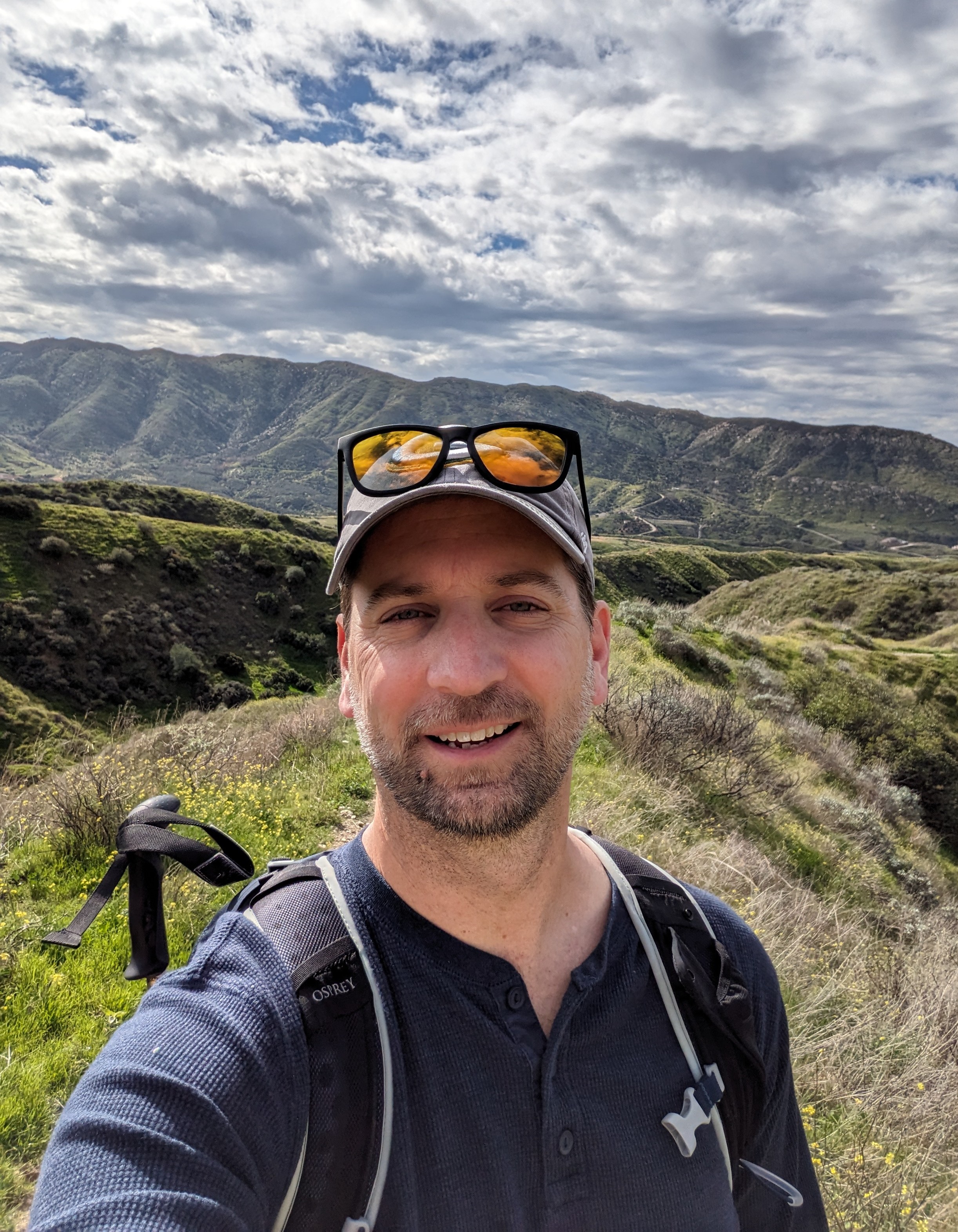 Man hiking in the hills of southern California.